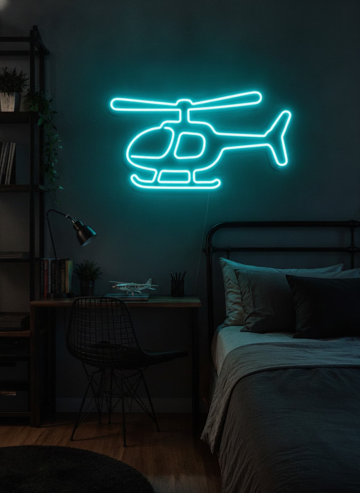Studyo Yora Helikopter Figürlü LED Neon Duvar Tablosu