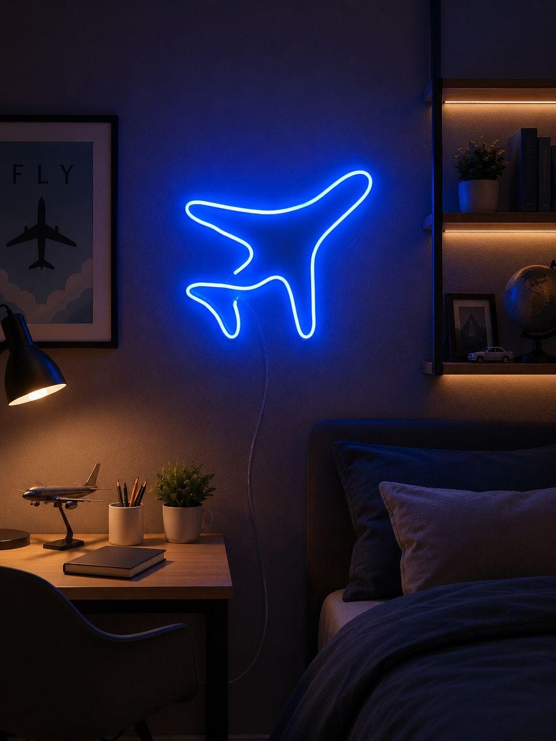 Studyo Yora Uçak Figürlü LED Neon Duvar Tablosu