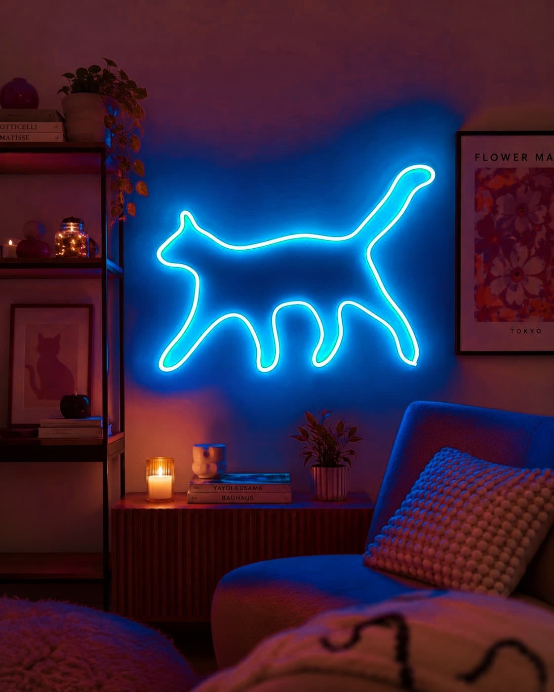 Studyo Yora Kedi Figürlü LED Neon Duvar Tablosu