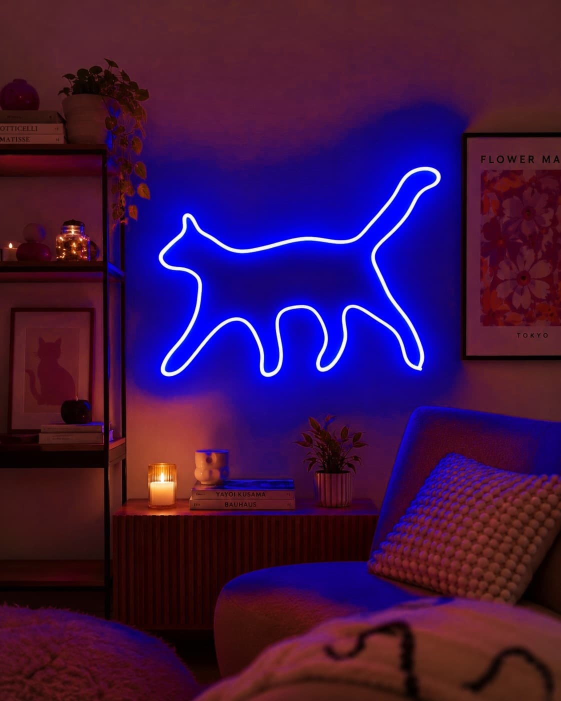 Studyo Yora Kedi Figürlü LED Neon Duvar Tablosu