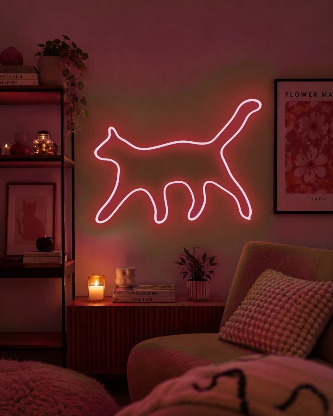 Studyo Yora Kedi Figürlü LED Neon Duvar Tablosu