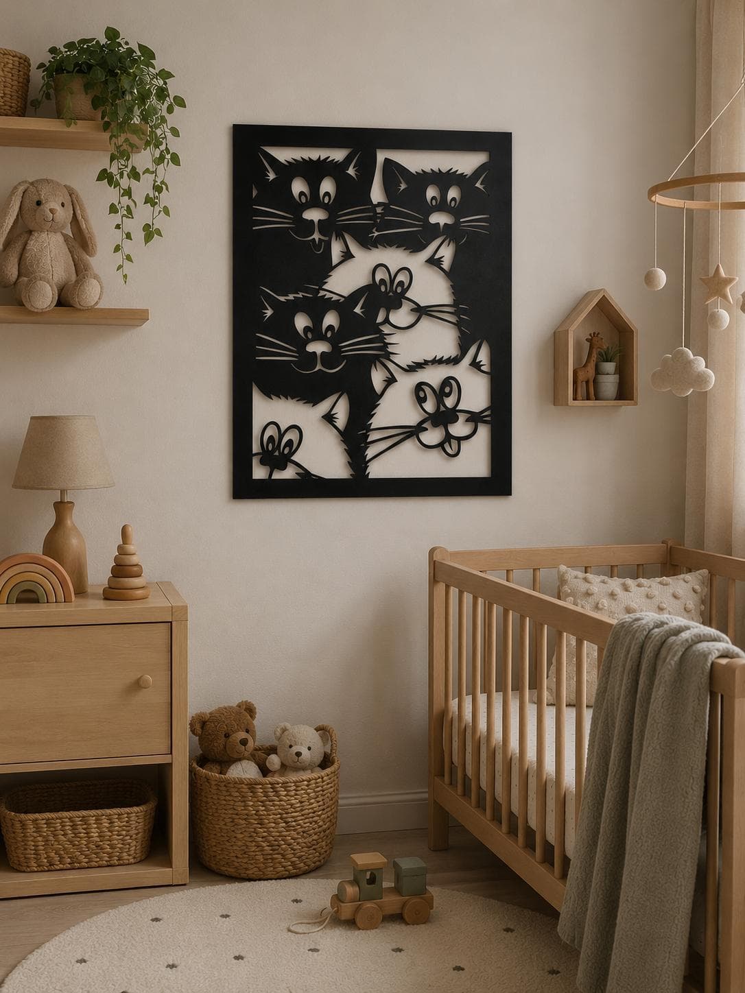 Sevimli Kediler 6mm Kalın MDF Duvar Tablosu
