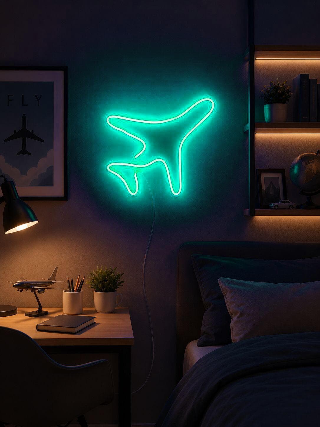 Studyo Yora Uçak Figürlü LED Neon Duvar Tablosu
