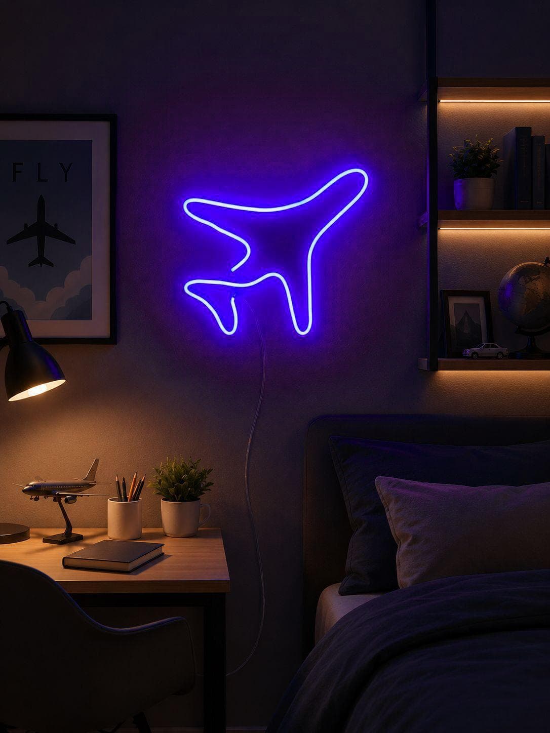 Studyo Yora Uçak Figürlü LED Neon Duvar Tablosu
