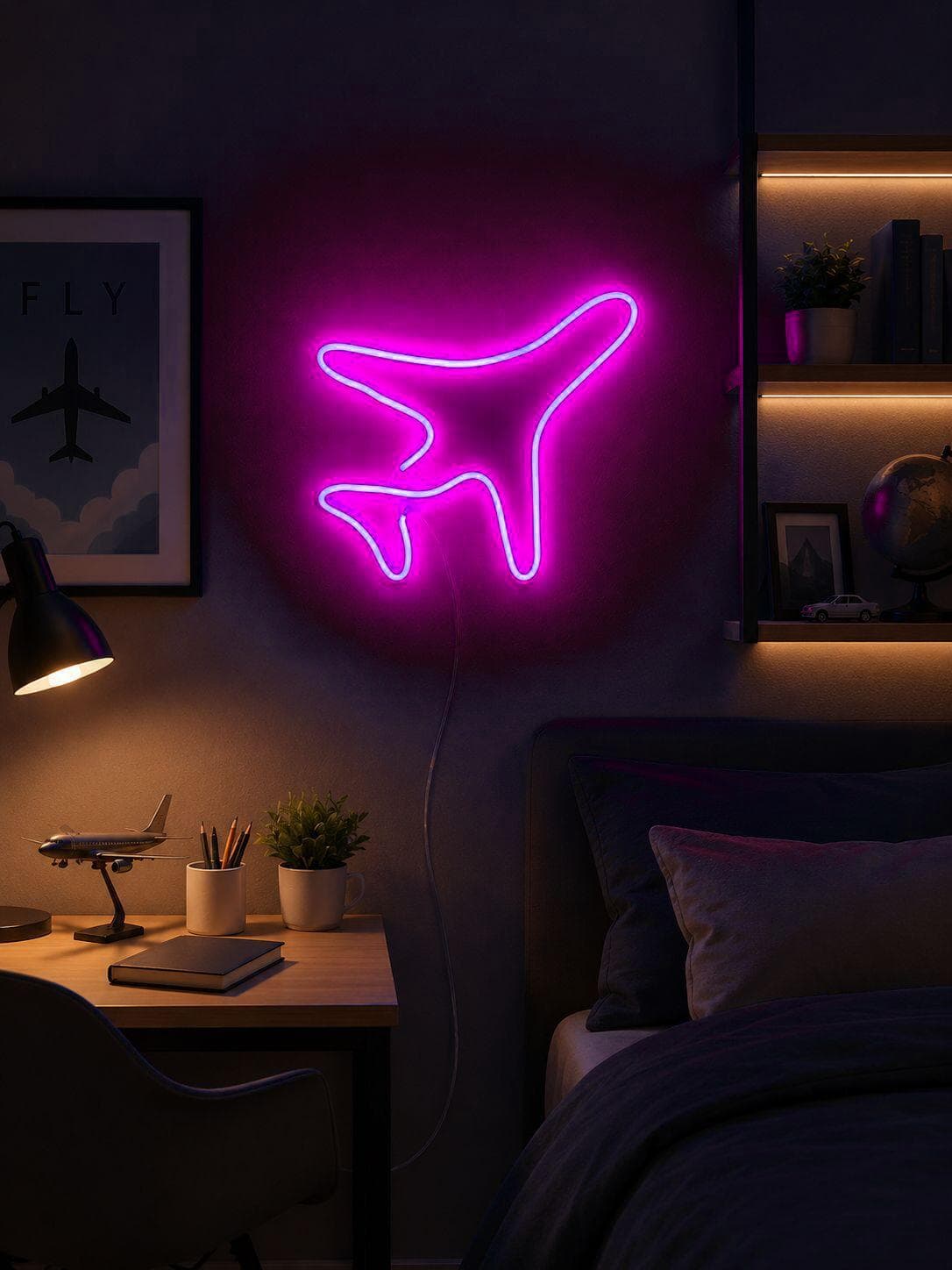 Studyo Yora Uçak Figürlü LED Neon Duvar Tablosu