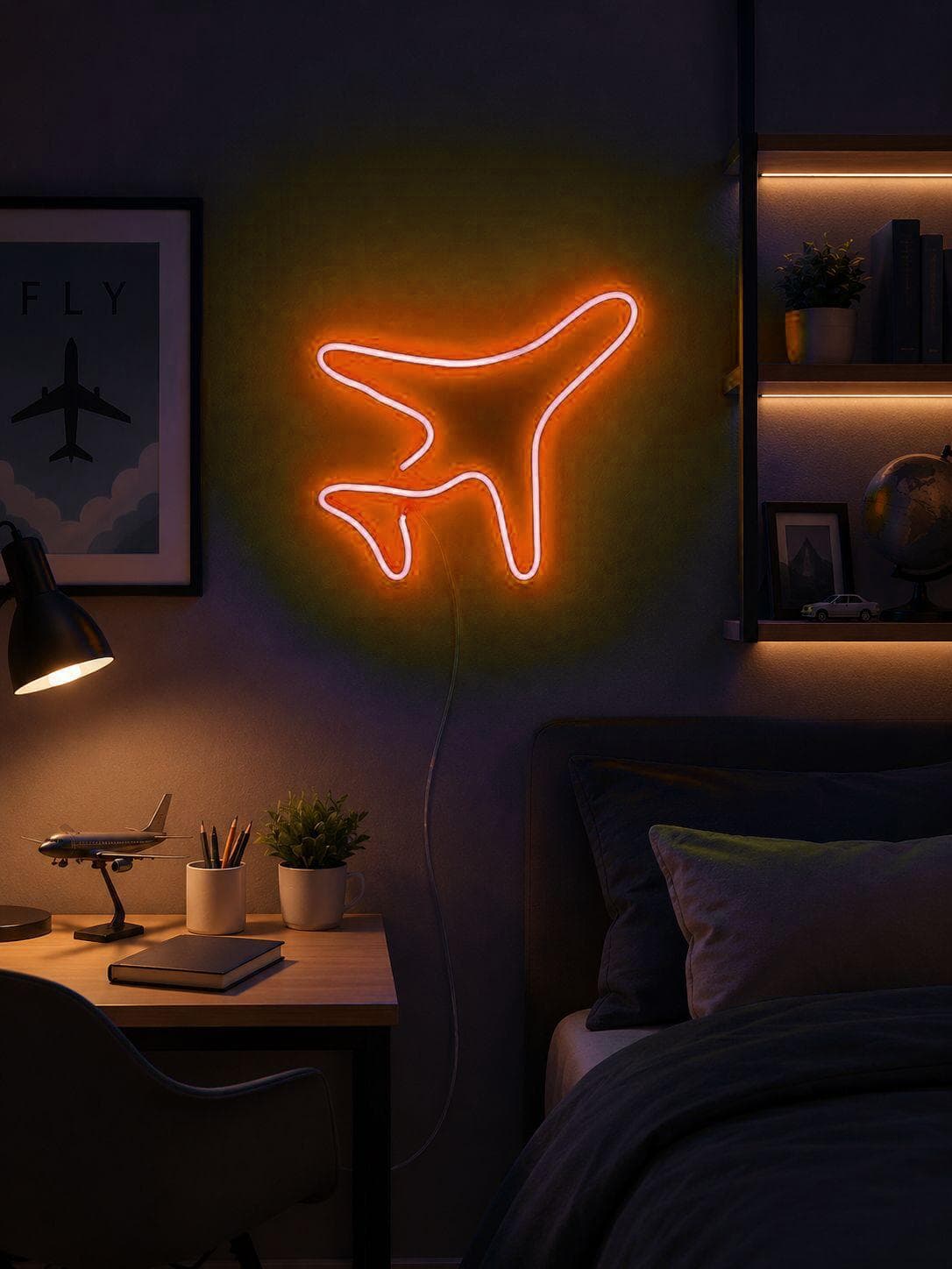 Studyo Yora Uçak Figürlü LED Neon Duvar Tablosu